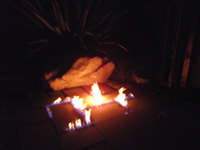 Burning tiles at night